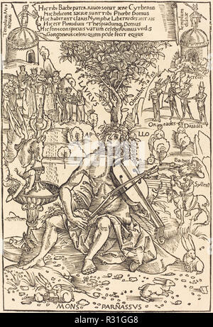 Apollo on Parnasus. Dated: published 1502. Medium: woodcut. Museum: National Gallery of Art, Washington DC. Author: Hans Süss von Kulmbach. Stock Photo