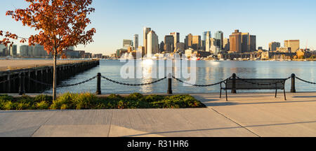 Sunrise on the architecture and waterfront of the urban city skyline of Boston MA Stock Photo