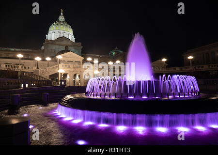 Artificial Light is added to the Capitol Dome fountain in Harrisburg PA at the State Capital Stock Photo