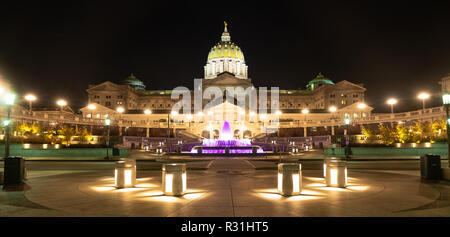 Artificial Light is added to the Capitol Dome fountain in Harrisburg PA at the State Capital Stock Photo