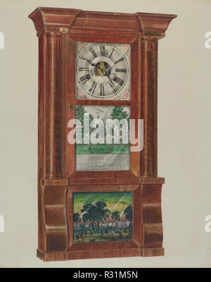 Mantel Clock. Dated: 1938. Dimensions: overall: 35.5 x 29.1 cm (14 x 11 7/16 in.)  Original IAD Object: 32 1/2' tall x 19'wide (max.). Medium: watercolor, colored pencil, pen and ink, and graphite on paperboard. Museum: National Gallery of Art, Washington DC. Author: Francis Law Durand. Stock Photo