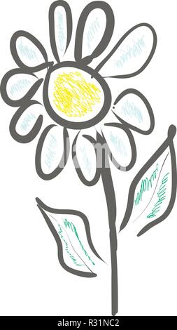 Daisy flower, vector image of children's hand Stock Vector
