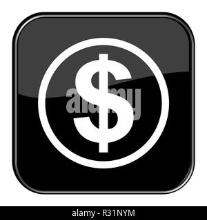 glossy button black - dollar sign Stock Photo