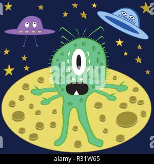 Funny cartoon ufo vector illustration. Stock Vector
