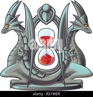 Vector isolated dragon of sand timer. Stock Vector