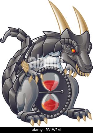 Vector isolated dragon of sand timer. Stock Vector