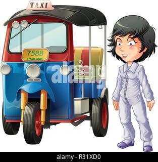 Vector isolated Thai driver and motor tricycle. Stock Vector