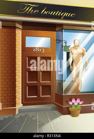 Vector in front of the dress shop. Stock Vector