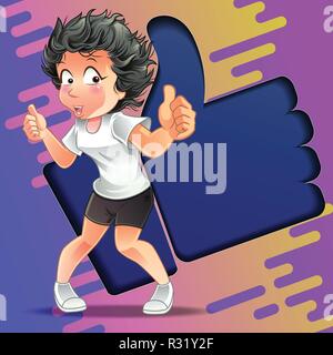 Person is giving thumbs up to you for show that liked it. And thumb icon background in paper cut style. Stock Vector