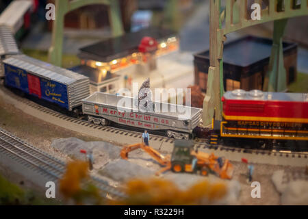 Visitors to the New York City Transit Museum in Grand Central Terminal in New York on Sunday, November 20, 2018 enjoy the 17th Annual Holiday Train Show. Lionel trains depart and arrive at Grand Central Terminal and travel around New York in miniature. The Metropolitan Transportation Authority announced that it is buying Grand Central Terminal as well as the Harlem and Hudson Lines for $35 million from Midtown Trackage Ventures, LLC, an entity created in 1970 from the ashes of the PennCentral railroad bankruptcy. (Â© Richard B. Levine) Stock Photo