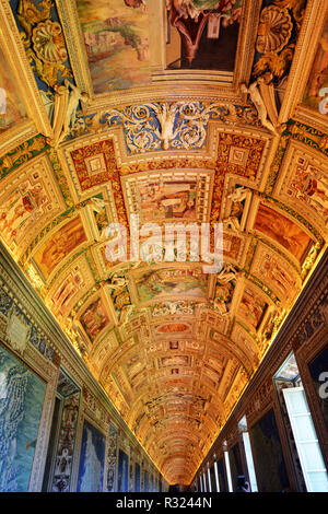 Gallery of the Geographical Maps in Vatican Museum. Stock Photo