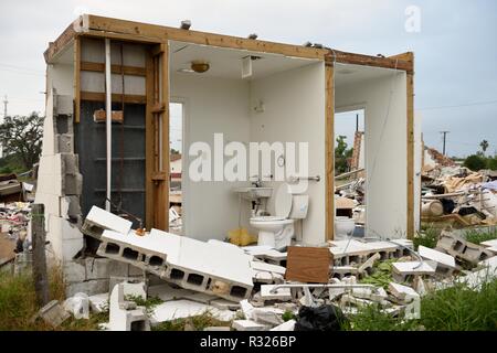 August 2017 Gulf of Mexico Hurricane Harvey major wind damage and building destruction in Rockport, Texas, USA Stock Photo