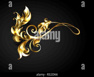 Asymmetric, patterned gold frame scroll on black background. Stock Vector