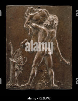 Hercules and Antaeus. Dated: late 15th - early 16th century. Dimensions: overall: 9.7 x 7.6 cm (3 13/16 x 3 in.) gross weight: 123 gr. Medium: bronze//Dark brown patina (rubbed on exposed surfaces). Museum: National Gallery of Art, Washington DC. Author: Attributed to Moderno. Stock Photo