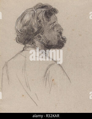 Head of a Bearded Gentleman. Dated: early 1860s. Dimensions: sheet: 62.2 x 47.5 cm (24 1/2 x 18 11/16 in.). Medium: black chalk with white heightening on blue paper. Museum: National Gallery of Art, Washington DC. Author: Charles-Louis-Lucien Müller. Stock Photo