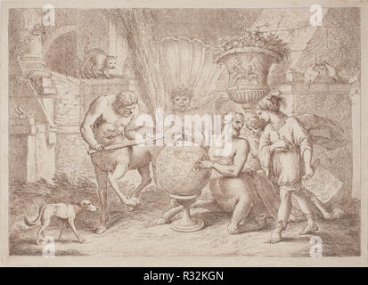 Chiron Teaches Geography to Achilles. Dated: 1758/1759. Dimensions: plate: 20.8 x 29 cm (8 3/16 x 11 7/16 in.)  sheet: 27.9 x 37.9 cm (11 x 14 15/16 in.). Medium: etching in sanguine on laid paper. Museum: National Gallery of Art, Washington DC. Author: Gaetano Zompini, after Giovanni Benedetto Castiglione. Stock Photo