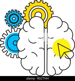 idea brain working with gears and computer cursor cartoon vector illustration graphic design Stock Vector