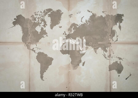 World map on Vintage Crumpled paper texture on wooden table Stock Photo ...