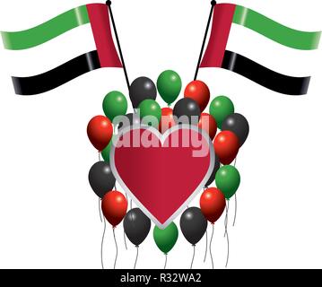 united arab emirates flags heart design with balloons cartoon vector illustration graphic design Stock Vector