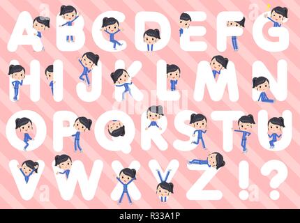 A set of women in sportswear designed with alphabet.Characters with fun expressions pose various poses.It's vector art so it's easy to edit. Stock Vector