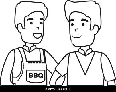 man with bbq apron and boy vector illustration design Stock Vector