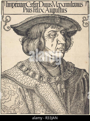 Emperor Maximilian I. Dated: c. 1518. Dimensions: sheet (trimmed to image): 41.3 x 32.1 cm (16 1/4 x 12 5/8 in.). Medium: woodcut. Museum: National Gallery of Art, Washington DC. Author: Dürer, Albrecht. ALBRECHT DUERER. Stock Photo