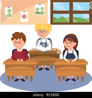 elementary school students on desk cartoon vector illustration graphic ...