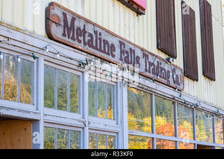 Facade of the Metaline Falls Trading Company in Metaline Falls, Washington. Stock Photo