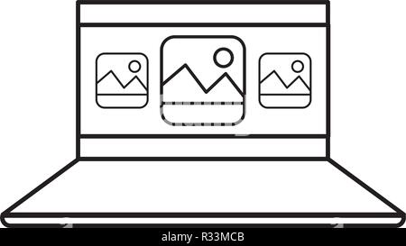 technology laptop screen showing images cartoon vector illustration graphic design Stock Vector