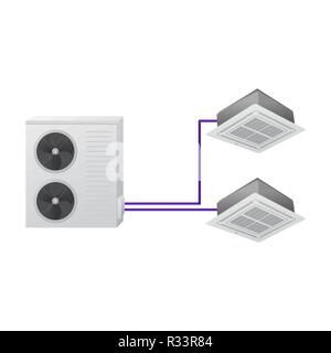 The air conditioning system. Vector illustration. Multi split. One outdoor and two indoor unit. Ceiling Cassette. Stock Vector