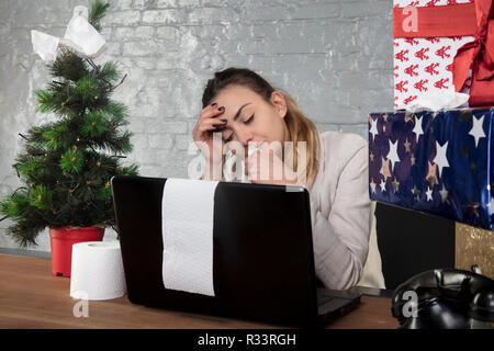 flu does not bother the woman at work, the holiday season Stock Photo