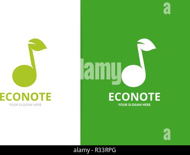 Vector note and leaf logo combination. Music and eco symbol or icon. Unique sound and organic logotype design template. Stock Vector