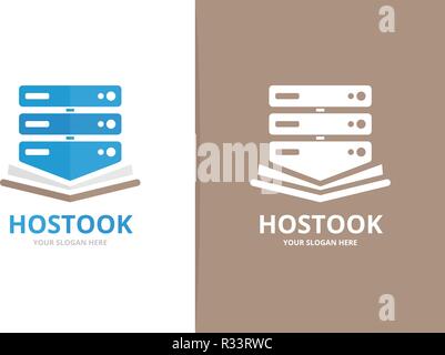 Vector host and open book logo combination. Server and bookstore symbol or icon. Unique data and library logotype design template. Stock Vector