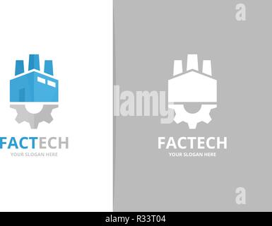 Vector factory and gear logo combination. Industry and mechanic symbol or icon. Unique manufacturing and industrial logotype design template. Stock Vector