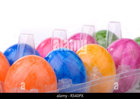 bunte eggs in packaging Stock Photo