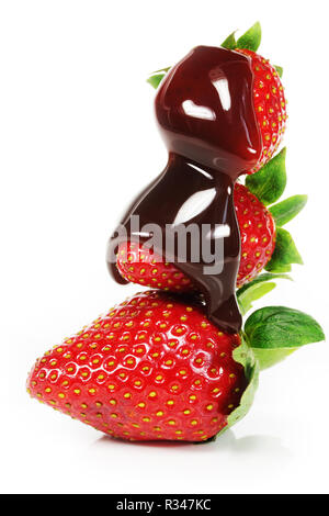 strawberries with chocolate sauce Stock Photo