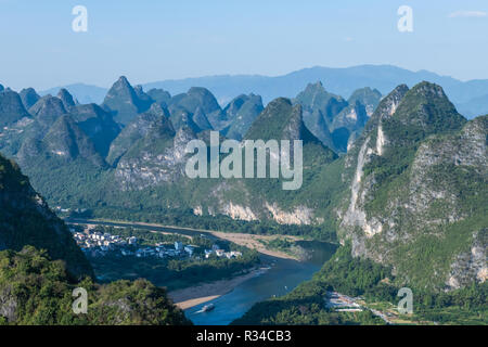 View of Lijiang river from high vantage point - overlooking Xiping Stock Photo