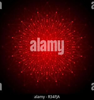 Geometric pattern with connected lines and dots. Vector illustration on red background Stock Vector