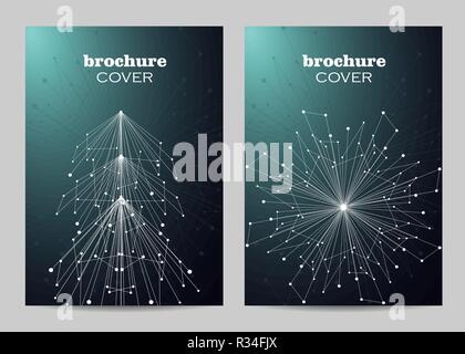 Brochure template layout design. Abstract geometric background with connected lines and dots Stock Vector