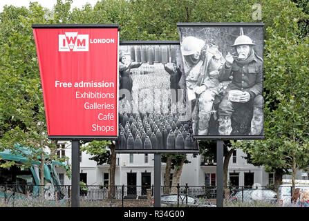 LONDON - JULY 10, 2018: Facade of the Imperial War Museum London signage in Lambeth Road, UK.
