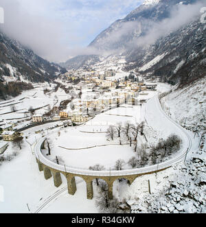 Viaduct of Brusio in the Swiss Alps, Bernina Express Stock Photo