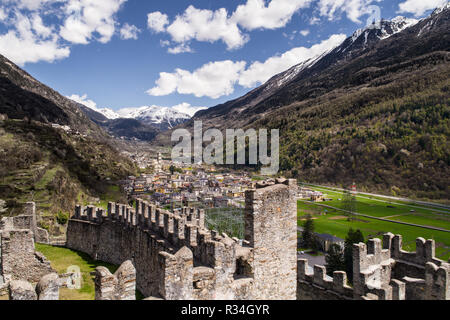 Valtellina, panoramic view from a castle of Grosio. Province of Sondrio Stock Photo