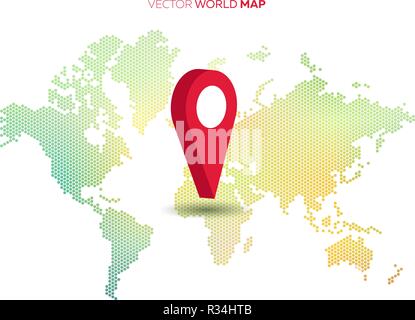 Vector world map with big red pointer Stock Vector