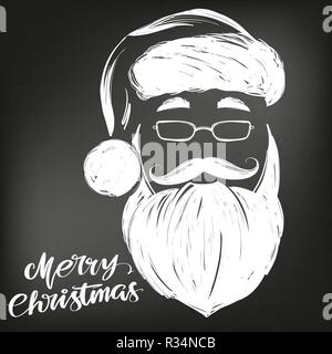 Santa Claus, Christmas symbol hand drawn vector illustration sketch, , drawn in chalk on a black board Stock Vector