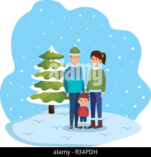 couple and son with winter clothes in snowscape Stock Vector Image ...