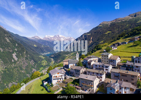 Village of Viano (Poschiavo). Alpine village in the Swiss Alps Stock Photo