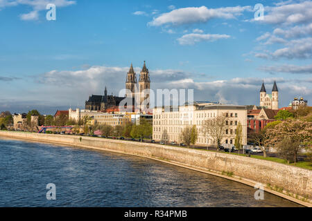 Cathedral of Magdeburg on the river Elbe, Saxony, Germany, suitable for post card Stock Photo