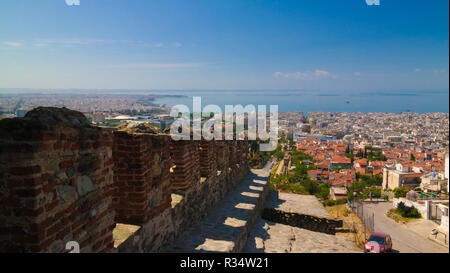 View to ancient wall and Trigoniu tower in Thessaloniki - 05 May 2015 Greece Stock Photo