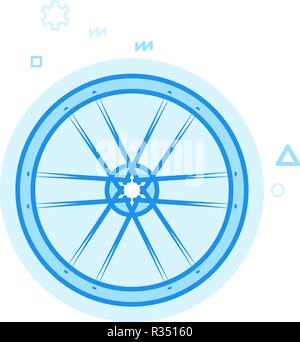 Bike or Bicycle Wheel Flat Vector Icon, Symbol, Pictogram, Sign. Blue Monochrome Design. Editable Stroke Stock Vector