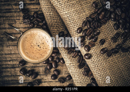 Espresso coffee on an old wooden table Stock Photo
